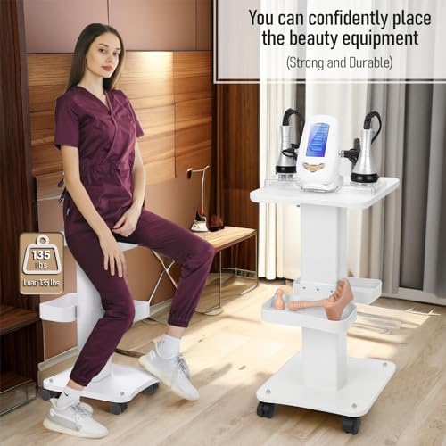 Esthetician Cart with Wheels and 2 Trays, 4 Tier Salon and Spa Equipment Trolley Carts, Beauty Machine Trolley, Load 135lbs - Image 4