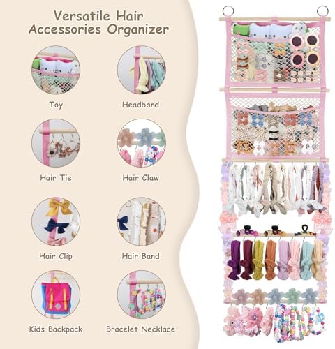 Headband Holder, 17x50 Inch Baby Bow Organizer for Girls, Pink - Image 4