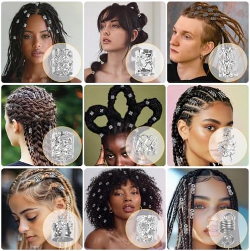 220 Pcs Viking Gold Hair Accessories for Braids Loc Jewelry for Women Hair Dreadlock Metal Hair Beads Rings Cuffs for Braids Beard Decoration Silver - Image 3