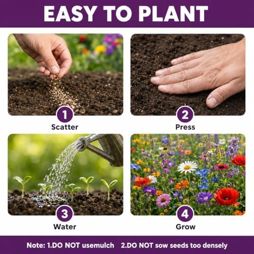 5,000+ Wildflower Seeds Bulk Mix - 15 Varieties California Wildflower Seeds for Hummingbirds, Butterflies-Perennial & Annual Seed -, & Cut Flowers - for Outdoors Pollinator Garden - Image 4