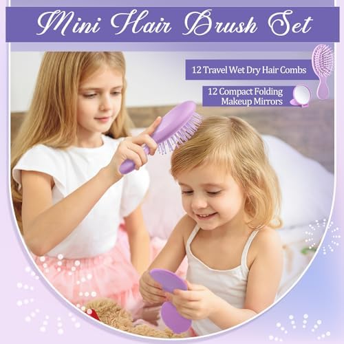 Meanplan 24 Pcs Mini Hair Brush Set 12 Travel Wet Dry Hair Combs Pocket Detangling 12 Compact Folding Makeup Mirrors for Spa Sleepover Birthday Bridal Shower Bachelorette Christmas Party Gift(Purple) - Image 5