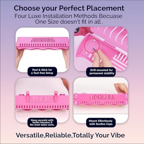 Carter Girls & CO. Hair Extension Holder 4 Mounting Options & Tools | Fully Equipped Hair Extension Hanger with Holds Clip-ins, Tape-Ins, Wefts for Washing, Styling, Storage & Travel (Pink) - Image 3
