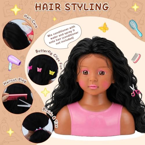 Doll Head for Hair Styling Makeup Kids, Pretend Play Salon Toys for Girls - Image 4