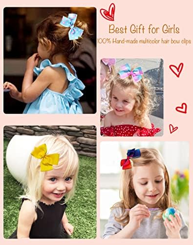 18Pcs 5 Inch Hair Bows for Girls,Colorful Rainbow Girls Hair Bows - Image 2
