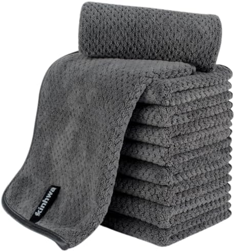 KinHwa Gray Bathroom Hand Towels, Microfiber Face Towels, 11x20 Inch by KinHwa