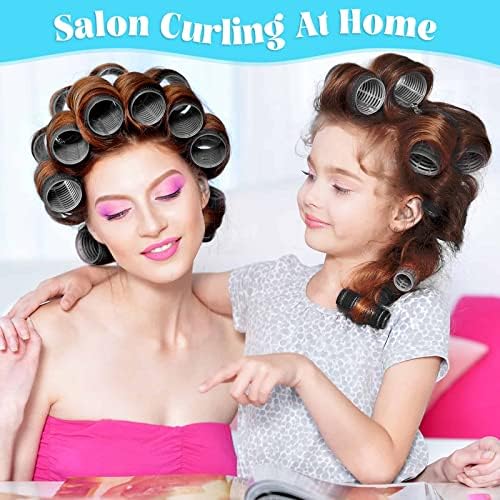 Jumbo Hair Curlers Rollers, 12Pcs Hair Roller Curlers Self Grip Holding Rollers with12 Stainless Steel Duckbill Clips for Long Hair Volume (Black) - Image 4
