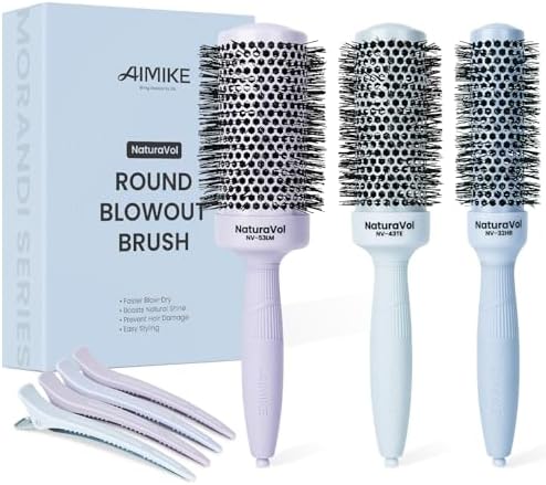 AIMIKE NaturaVol Round Brush Set for Blow Out, (1.3/1.7/2.1 Inch Barrel) by AIMIKE