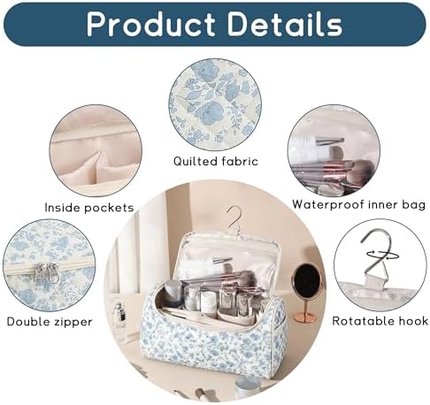 GISMTR Quilted Hair Tools Travel Case, Cotton Portable Storage Bag with Hanging Hook for Hair Curler Accessories, Cute Dustproof Travel Organizer - Image 3