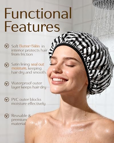 Yanibest Frizz Free Satin Lined Shower Cap with Soft Elastic Band - Image 2