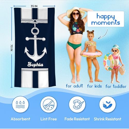 JML Personalized Beach Towel with Name, Custom Anchor Beach Towel, Customized Microfiber Pool Towel, Quick Dry & Absorbent Swim Towel for Adult,Anniversary, Birthday, Summer Holiday,Vacation - Image 3