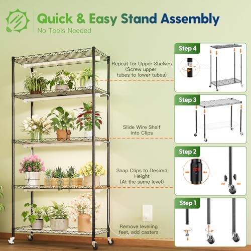 FREELICHT Plant Stand with Grow Light 5-Tier, 4×30W 5000K, 35.4x13.8x61.5IN - Image 6