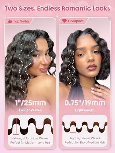 SHEGLAM Pink Beach Wave Hair Waver 0.75 inch - Lightweight Dual Voltage Crimper for Women, Smart Timer Double Barrel Tool with Adjustable Temps & Anti-Scald for Mermaid Waves on Short Hair - Image 4