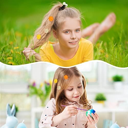 72 Pcs Hair Accessories Set - Self Hinge Barrettes, Bows, Flowers, Plastic Clips for Baby Girls, Toddlers (Orange, Red, Yellow, White) - Image 6