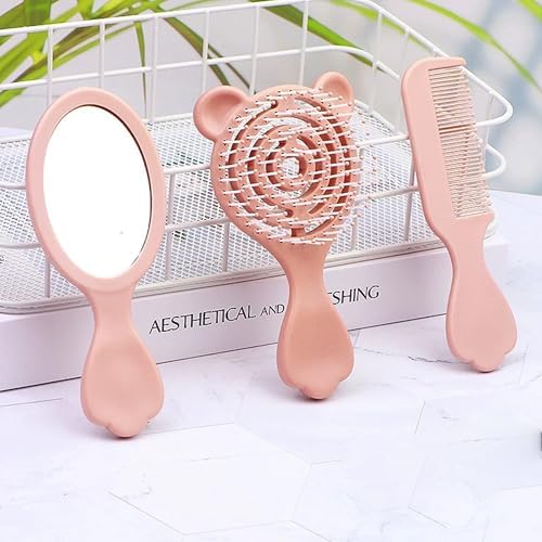 4 Pieces Mini Hair Brush Hair Comb Set For Women Girls Kids Toddler Small Travel Hair Combs Brushes Handheld Mirror Set Detangling Comb Massage HairBrush with Air Cushion (Pink) - Image 6