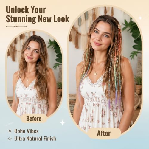 16“ Clip in Dreadlocks Hair Extensions Women Daily (Rainbow Colors) - Image 3