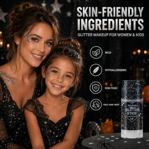 Mysense Black Body Glitter Stick,Halloween Face Hair Glitter for Women Kids - Image 5