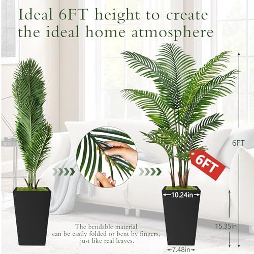 Flydeer 6FT Artificial Palm Tree with Tall Black Planter, Floor Plant - Image 2