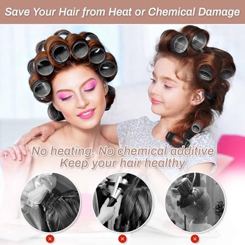 Self Grip Hair Rollers Curlers 16 Pcs Set with 8Pcs Hair Rollers 2 Sizes (4 Jumbo & 4 Large) and 8 Pcs Hair Clips for Long Medium Short Thick Fine Thin Hair Volume (Black) - Image 4