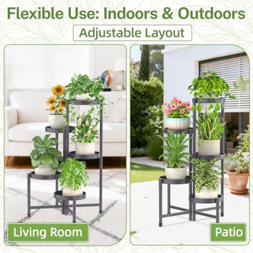 iDavosic.ly Plant Stand Indoor Outdoor, 5 Tier Metal Corner Shelf, Gray - Image 6