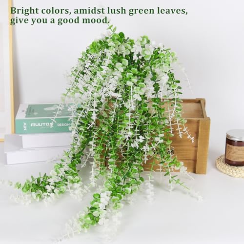 RECUTMS Fake Monkey Plants Hanging Eucalyptus Vine Faux White Hanging Plant - Image 4