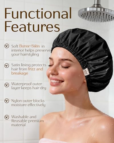 Yanibest Satin Lined Shower Cap, Reusable Waterproof Shower Caps for Women - Image 4