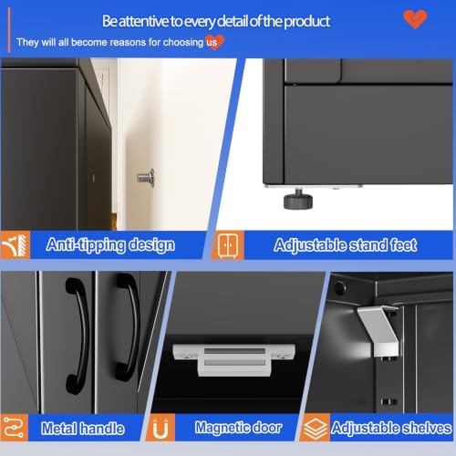 GAIOUS 63" Tall Metal Storage Cabinet Black Cupboard Kitchen Pantry Cabinet - Image 5