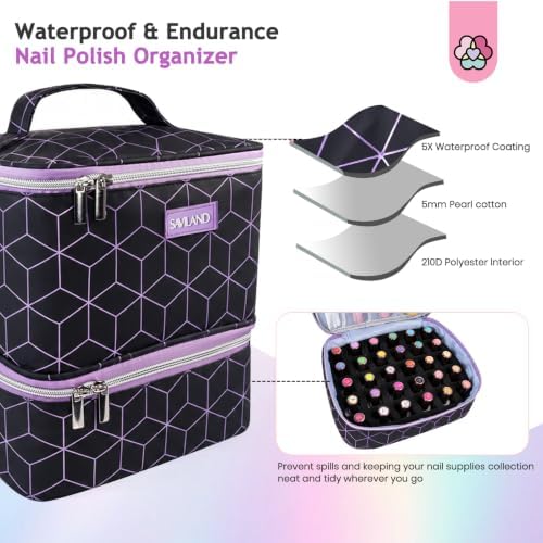 SAVILAND PU Leather Nail Polish Organizer Bag for Nail Tech, Black - Image 4