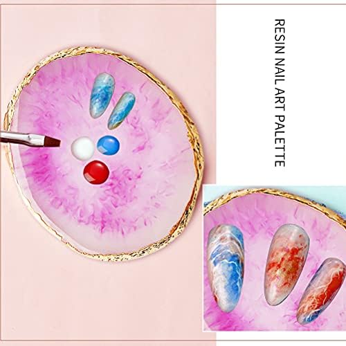 2 Pcs Resin Nail Art Palette, Round Mixing Board, Blue White - Image 5
