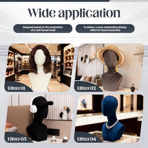 Mannequin Head with Shoulders – Display Model for Wigs, Hats, Jewelry, Sunglasses – Soft Velvet Stand Bust for Store & Home Display (Royal Blue) - Image 3