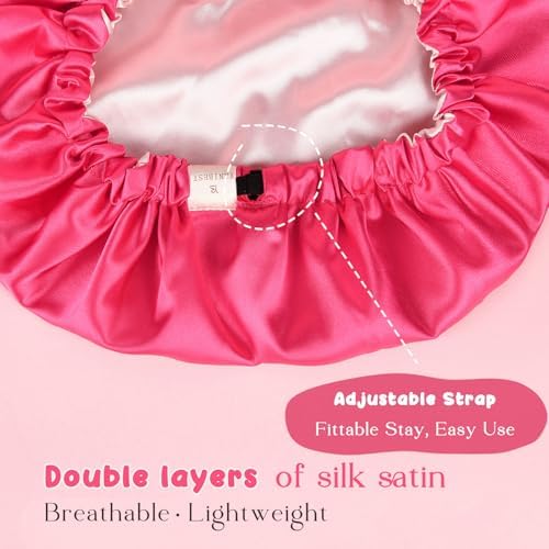 YANIBEST Baby Satin Bonnet Sleep Cap - Double Layer Reversible Adjustable Silky Satin Cap for Infant Toddler(6-36 Months,Hot Pink) - Image 2