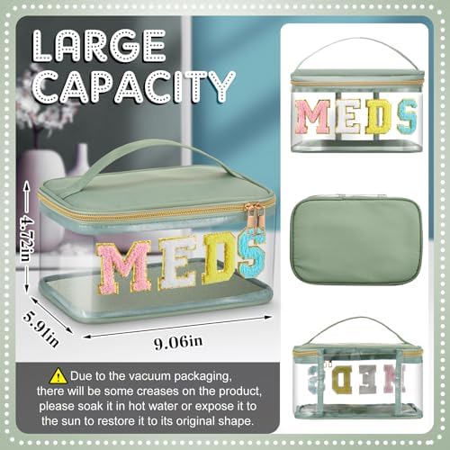 Geetery Meds Travel Bag Sage Green, Meds Chenille Letter Clear - Image 3