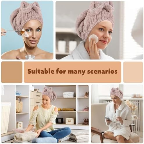 SUNLAND Large Microfiber Hair Drying Caps with Bow Knot 2 Pack Brown - Image 2