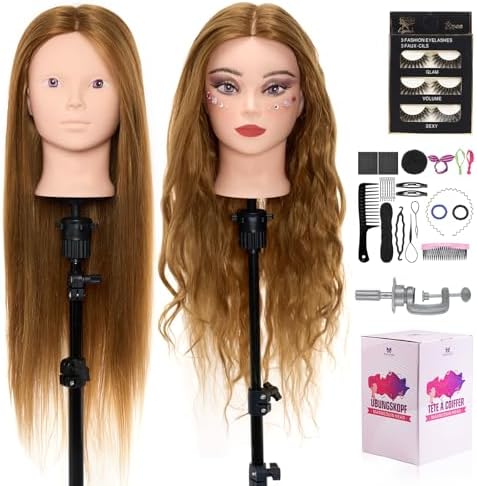 Mannequin Head with 80% Real Human hair- 28" Hair Mannequin Heads for Make up, Braiding Hairdressing Doll Head for Styling with Table Clamp + DIY Hair Styling Set by NeverlandBeautyHealth