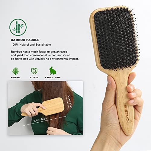 BESTOOL Hair Brush, Boar & Nylon Bristle Brush for All (Women, Men, Kids) Wet/Dry Hair, Massaging Detangling, Enhance Shine & Health (Square, Black) - Image 3