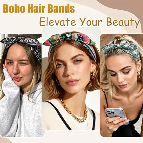 6 Pcs Short Bow Headbands for Women Boho Twist Knotted Hair Bands - Image 6