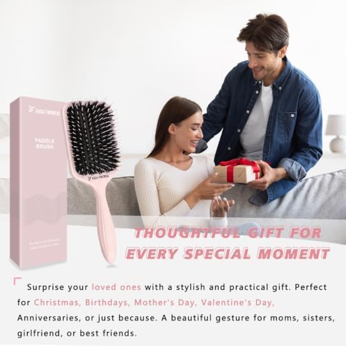 EAGLE FORTRESS Boar Bristle Paddle Brush for Long & Thick Hair, Pink - Image 6