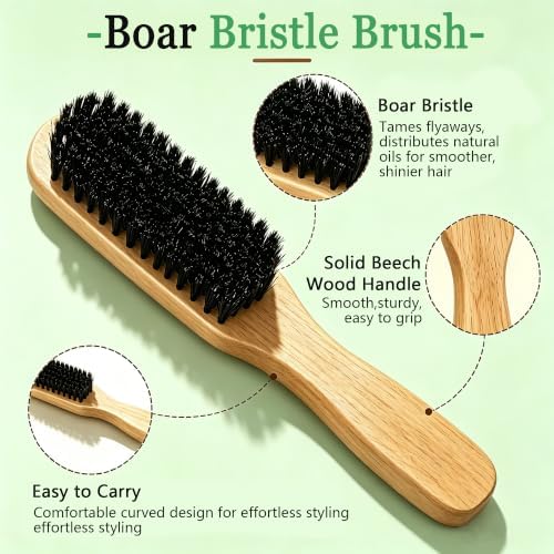 Hair Brush for Fine Thin Hair – Beechwood Boar Bristle Slick Back Brush Set - Image 5
