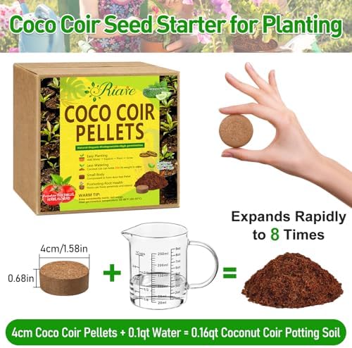 Riare 50 Pcs 40mm Organic Coco Coir Seed Starter Soil, Compressed Coconut Coir Potting Soil Mix for Seed Starting, Coconut Fiber Pellet for Planting, Vegetables, Garden, Indoor & Outdoor Plants - Image 2