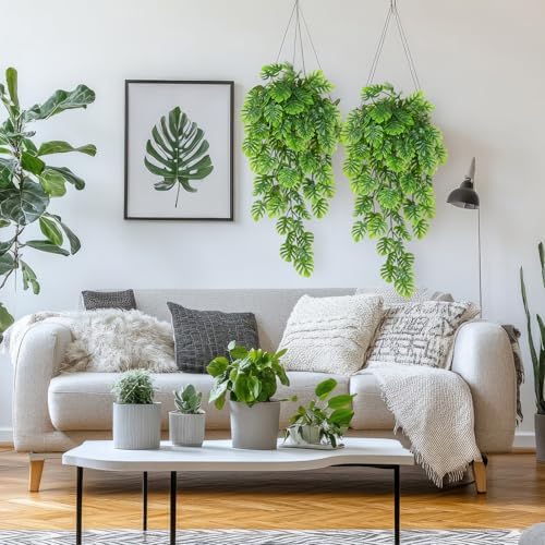 Daifunli 8 Pcs Artificial Hanging Plants Fake Hanging Ferns Plastic Fake Plant for Wall Room Garden Garland Indoor Outdoor Decor No Basket (Monstera Vines) - Image 3