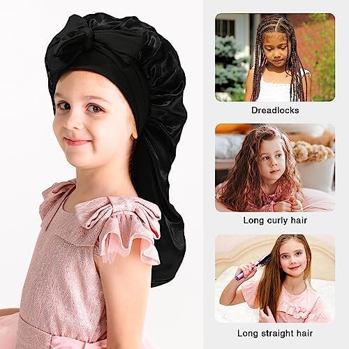 AWAYTR Kids Bonnets for Girls - Satin Long Hair Braid Bonnet for Sleeping - Image 3