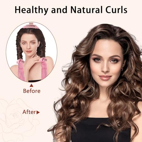 ZILAMPU Heatless Curls Overnight for Long Hair with Sleep Mask - Pink - Image 3