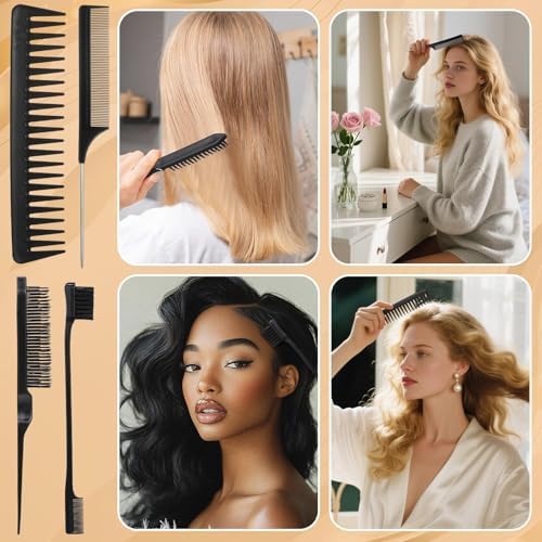 6PCS Boar Bristle Slick Back Hair Brush with Edge Brush Rat Tail Comb, Wide Tooth Comb for Men Women - Image 7