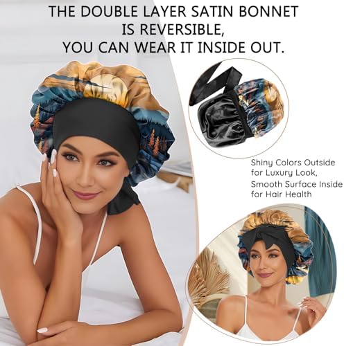 Satin Hair Braid Bonnet for Sleeping Double Layer Elastic Wide Soft Tie Band Hair Silk Lined Sleep Cap Women Girls - Image 6