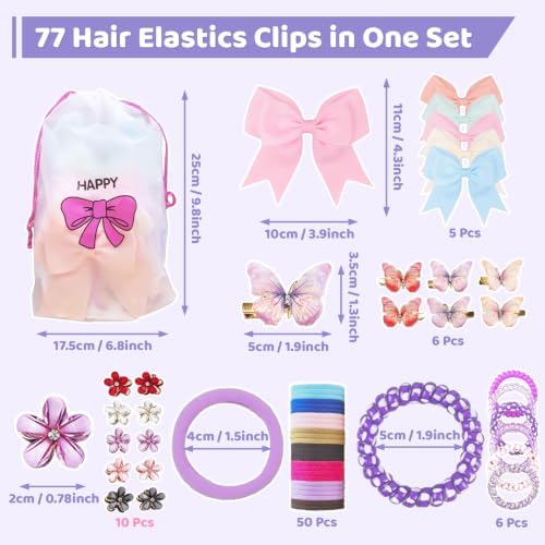 Girls Hair Accessories Set 77Pcs All In One Purple Mixed Hair Tie Clip Kit - Image 2