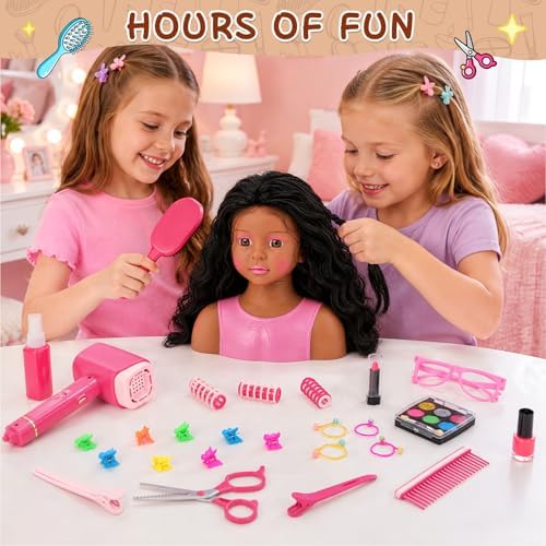 Doll Head for Hair Styling Makeup Kids, Pretend Play Salon Toys for Girls - Image 6