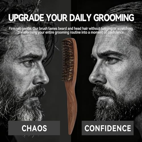 Men's Beard Brush, Walnut Wooden Handle, for Thick & Thin Hair, Slick Back - Image 4