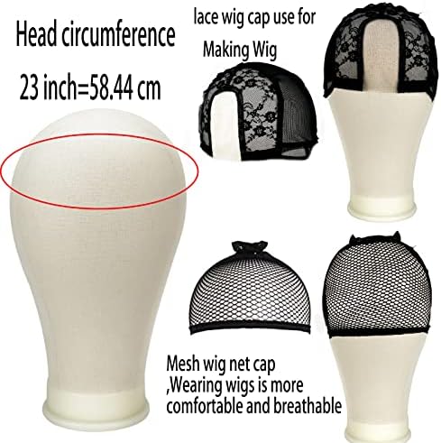 Wig Stand Tripod with Heads, Canvas Block Head Mannequin Head Stand Wigs Display Styling Head With Mount Hole for Wigs Making Display with Wig Caps, T Pins C Pins Set Bristle Brush - Image 5