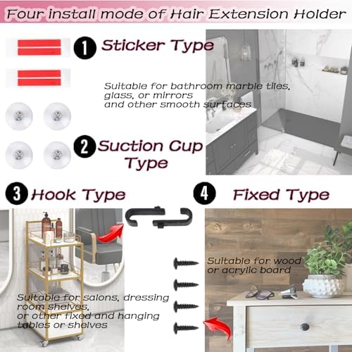 Hair Extension Holder holder for Washing,Styling, Packing and Storing,Hair Extension Holder holder for salons,bathrooms, beauty shops, cloakrooms.4 quick&easy Installation Modes With Tool. - Image 6