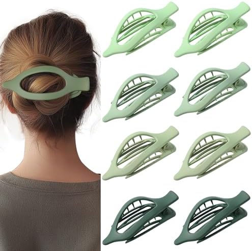 8 Pack Green Flat Hair Clips – Matte Large French Green Claw Clips for Women & Girls, No-Slip Strong Hold Gradient Barrettes for Thick or Thin Hair, Nature Inspired Cottagecore Look by CentStar