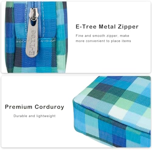 E-Tree Cute Small Makeup Bag,Cosmetic Toiletry Make up Little Items Pouch for Purse,Zipper Mini Tech Charger Cable Electronic Organizer Case,Travel Accessories for Women Men Teen,Blue Checkered - Image 3